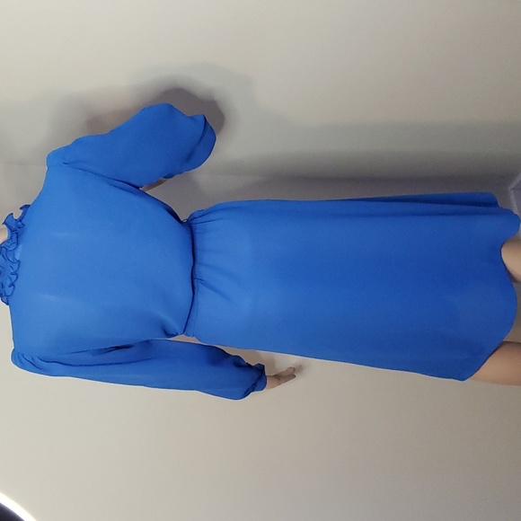 Vintage Dress Royal Blue with Ruffle Neckline by The House Of Nu-Mode - Picture 7 of 9